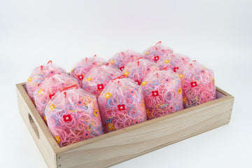 Colourful elastic bands pouches.